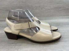 SAS Suntime Womens Heel Leather Beige 9 Block Strap Casual Comfort Shoes