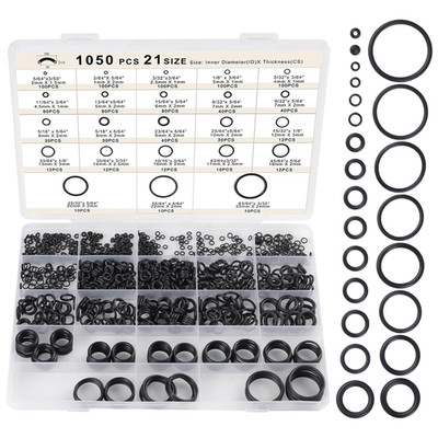 Romeda O Ring Kit 1050 PCS, O Ring Assortment Kit 21 Size, Metric Nitrile Rubber