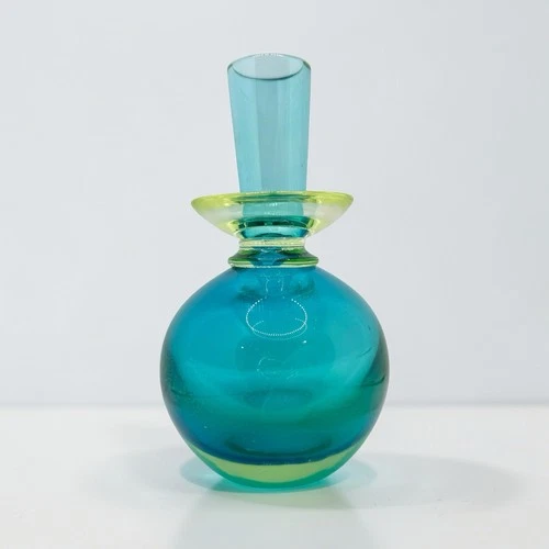 VTG Murano Cenedese URANIUM Cased Blue Yellow Vaseline Glass Candlestick MCM