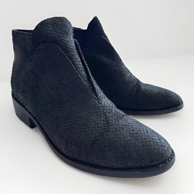 EILEEN FISHER Tuck Snake Texture Leather Black Moto Biker Ankle Boot Bootie Shoe