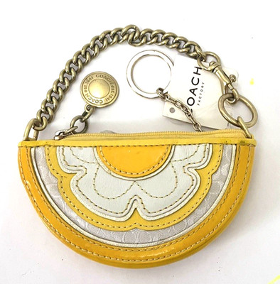 COACH Yellow Flower Coin Purse Lemon Fruit Slice Keychain wristlet PLEASE READ