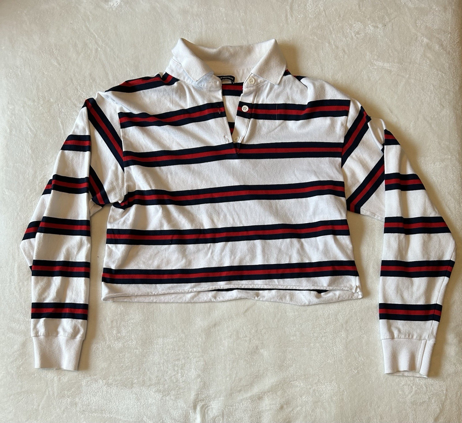 Brandy Melville Polo Shirt Womens One Size Red Striped Long Sleeve