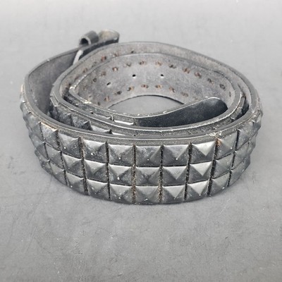 No Fear Y2K Black Genuine Leather 3 Row Studded Belt Small/Medium