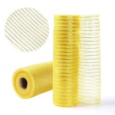 2 Rolls Yellow Deco Mesh Metallic Striped Mesh Ribbon 10 inch x 10Yard for Wr...