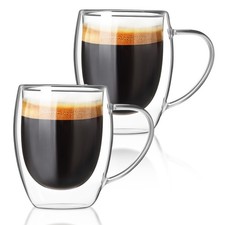 FrutPunch Double walled glass coffee mugs, Glass 12 Ounces, Transparent