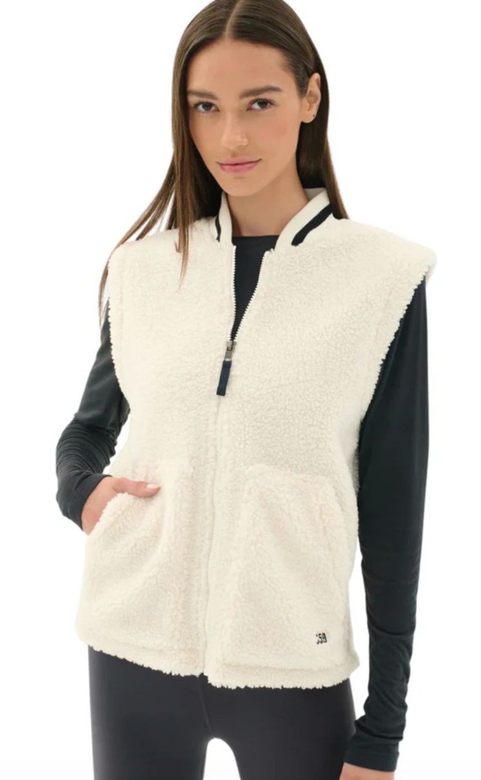 NWT Splits59 Aster Sherpa Vest XL Cream Varsity Collar Full Zip Teddy Fleece