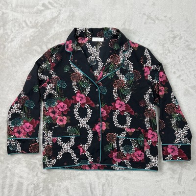 Sandro Paris Lapeled Floral Print Blouse Womens Size 1 Black Silk Button Down