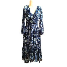 J.Crew Floral Dress Sz 4 Blue Long Sleeve Ruffle Fairygoth Boho Church Event 