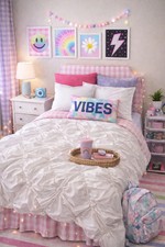 NEW Pottery Barn Teen White Pucker Up Twin/XL Dorm Comforter Quilted Bedspread