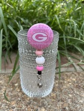 pink Green Bay Packers Rhinestone beads Retractable ID Name Badge Holder Reel