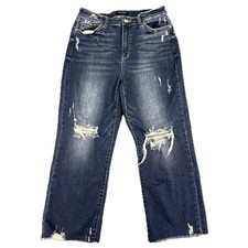 Judy Blue Wide Leg Jeans Womens 13/31 Dark Wash Distressed Raw Hem JB82593DK
