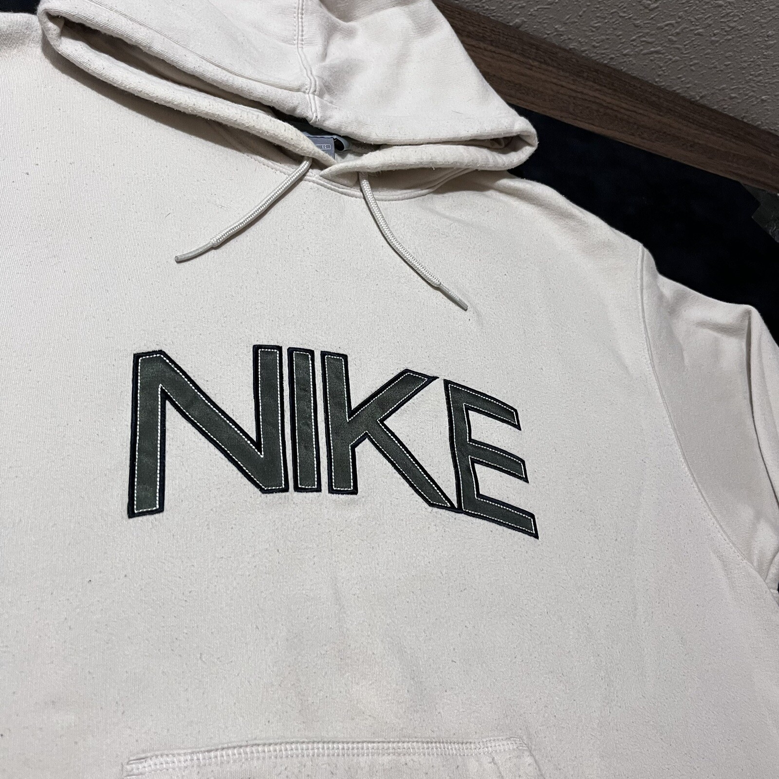 Vintage Nike Center Swoosh Hoodie Cream Brown Sweatshirt off-white Hip-Hop Rare image 4