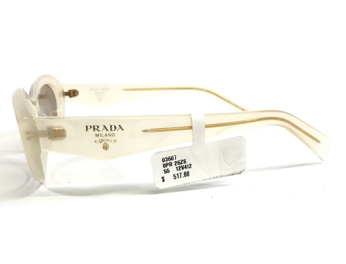 Prada Sunglasses SPR26Z 12V-4I2 Opal Milk Oval Frames with Light