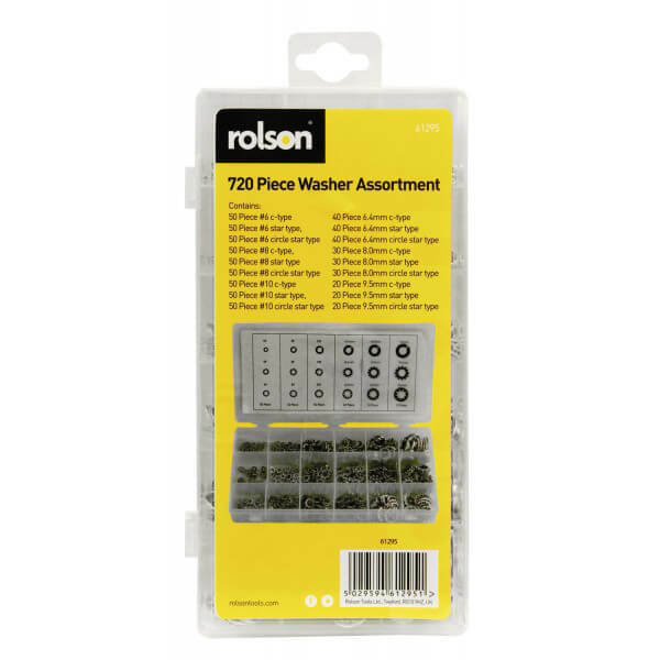 Rolson 720pc Washer Assortment - Star Type, C-Type, Circle Type