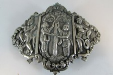 VINTAGE ANTIQUE 19thC RARE Chinese Tibetan Silver Buddha Bodhisattva belt buckle