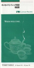 Cathay Pacific Airways timetable 1998/03/29 edition for Japan