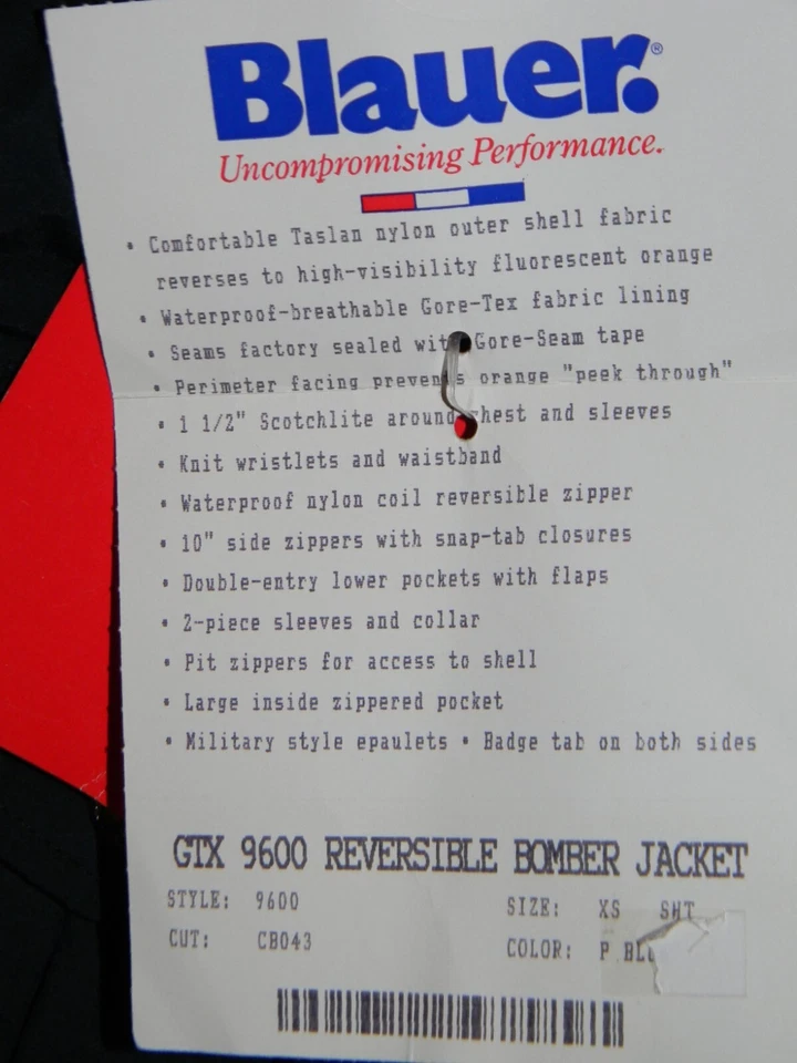 BLAUER GTX 9600 REVERSIBLE  BOMBER JACKET EMS  POLICE BLUE ORANGE NWT - Image 3 of 4