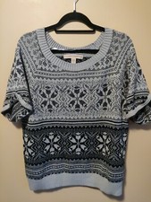 Nine West Vintage America Mujer L Suéter Negro y Gris Copos de Nieve Manga Corta