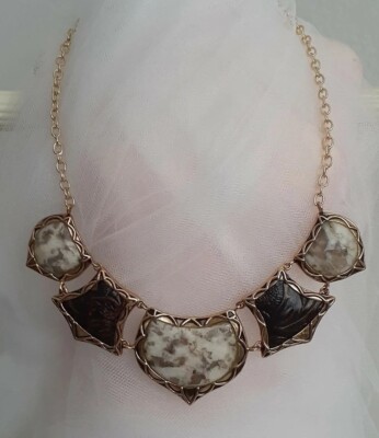 Designer Studio Barse Bronze Jaspis Edelstein Leder geprägt 19'' Halskette