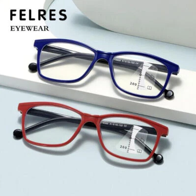 FELRES Herren Damen Gleitsicht Multifokus Anti-Blaulicht Lesebrille Retro Brille