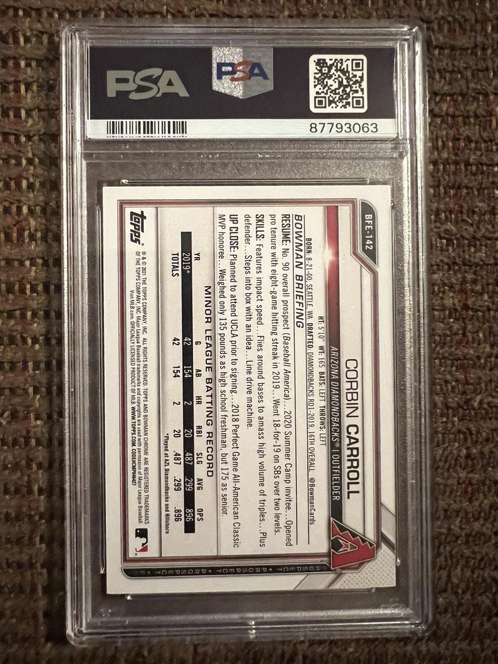 2021 Bowman 1st Edition Corbin Carroll Sky Blue Foil PSA 10 Diamondbacks! - Image 2 of 2