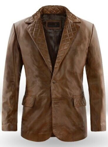 Men Brown Blazer 100% Pure Soft Sheepskin Quilted Jacket Coat