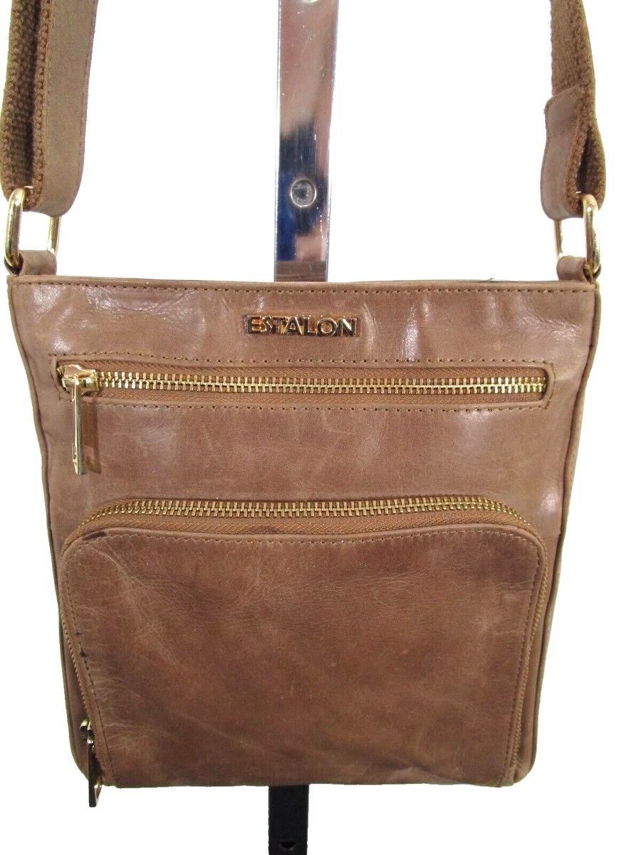 Sac a main bandouliere haut zippe Estalon taille moyenne en cuir marron