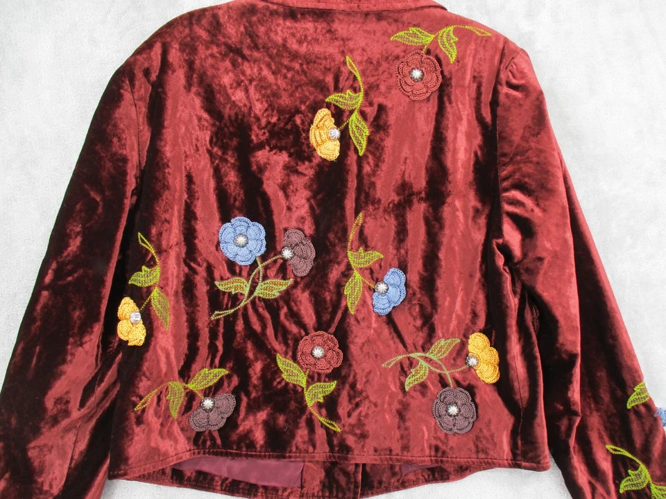 Chaqueta Doble D Rancho Mujer Pequeña Terciopelo Floral Bordada Western Boho Granate Foto 4 de 4