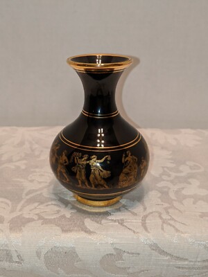 Vintage Neofitou Keramik Hand Made in Greece 24K Gold Small Vase