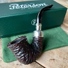 Peterson System Sterling Spigot Rusticated Bent Calabash (XL315) P-Lip Pipe