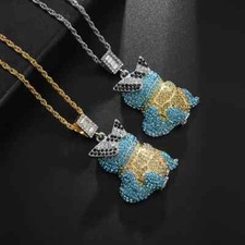 Squirtle Turtle Hip Hop Iced Cubic Zirconia Pendant Rope Chain Bling Necklace