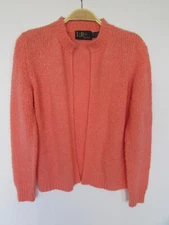 WOMANS M orange peach acrylic fuzzy boulce open KNIT CARDIGAN