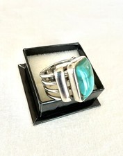 Vintage Sterling Silver Turquoise Ring Wide Multi Band Large Ring size 8.5