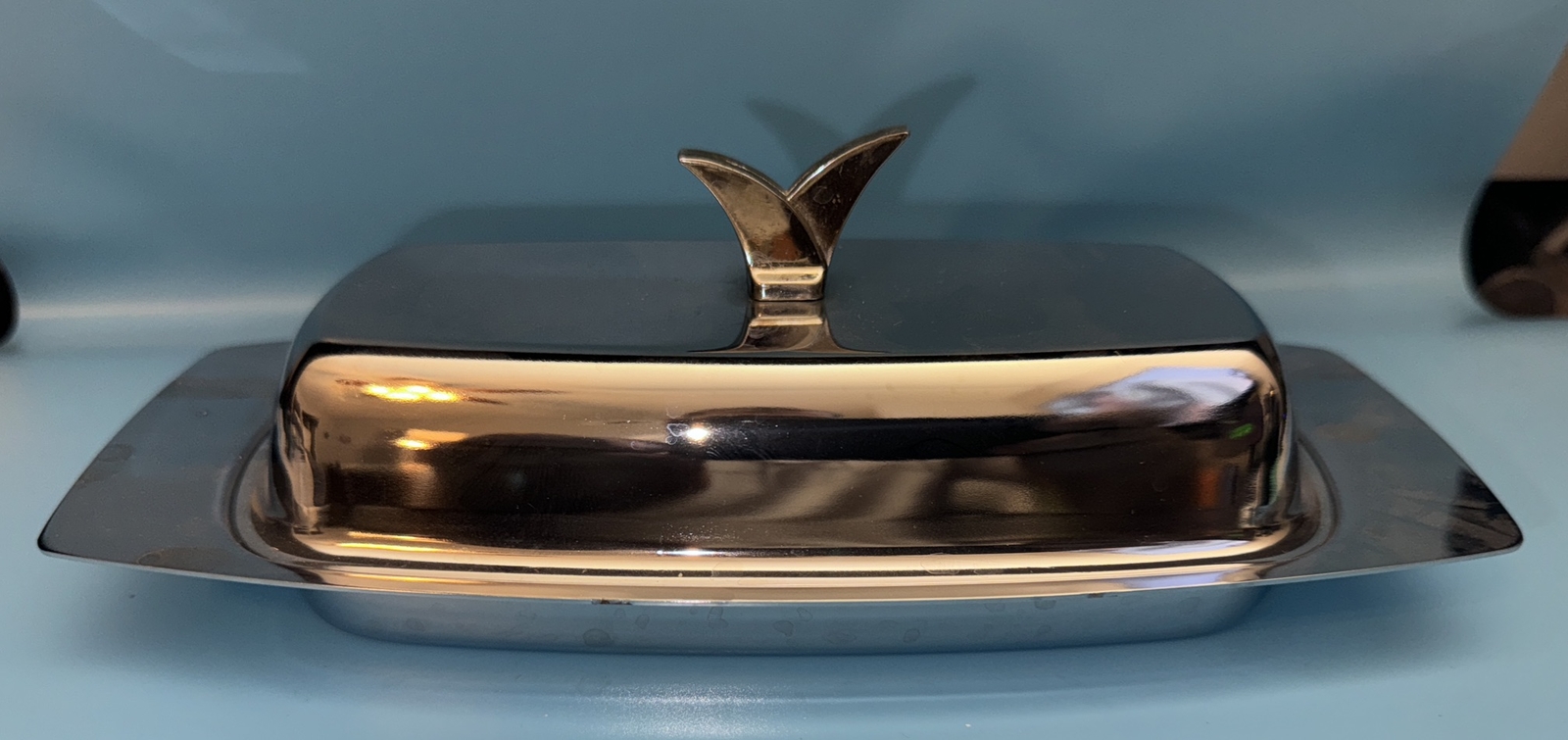 Vintage MCM Kromex Butter Dish with Glass Insert and Lid 3 Piece