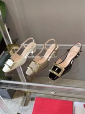 roger viver Women's Buckle Thick Heel Lacquered Leather Shoes