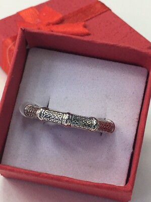 Size 9  GENUINE DIAMOND DESIGNER BAMBOO BAND  925 STERLING SILVER RING  Gift Box