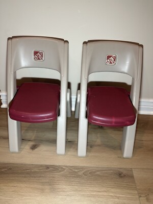 Step 2 Child Toddler Folding Plastic Chairs Taupe and Red Lot of Two 2