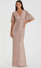 Mac Duggal Dress Size 10 Pink Sequin Beaded Column Gown Cape Sleeve 93583 ***