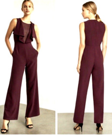 NWT BCBG MAXAZRIA SIZE S RAYMEE MESH INSERT RUFFLED WIDE LEG JUMPSUIT