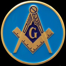Mason Masonic Auto Emblem- Round- Blue- New!