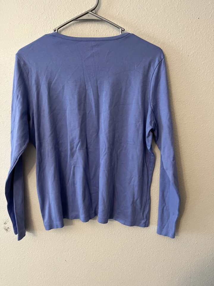 Camiseta Top LL Bean L Azul Algodón Pima Manga Larga Cuello Redondo 207240 Foto 3 de 4