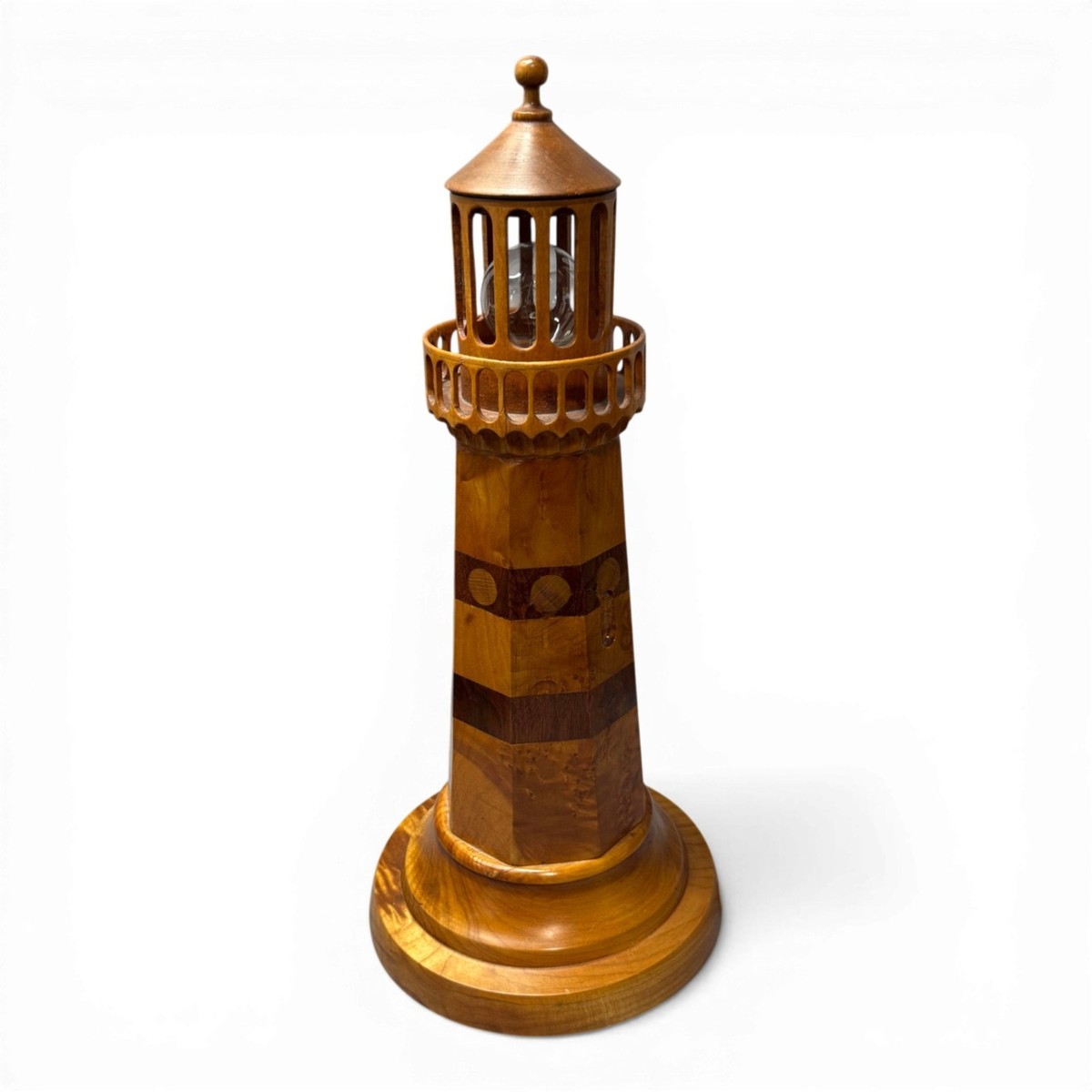 Vintage FRANK RUTH Wooden Lighthouse Lamp Handmade Inlay 18