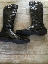 PRADA Black Patent Leather Riding Style Flat Boots Sz 38.5
