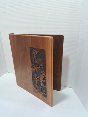 Solid American Walnut 3 Ring Binder Ay Ohde Wood Carving  Of Trees Scuff  Scrape