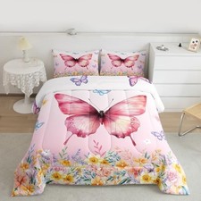 Butterfly Bedding Set Soft for Boys Girls, Butterflies Print Twin Ombre Pink