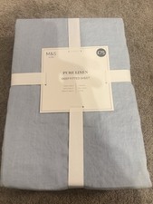 M&S 100% pure linen deep fitted sheet Blue super king marks & Spencer