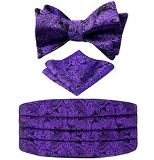 Mens Tuxedo Formal Paisley Cummerbund Untied Bow Tie Pocket Square Hanky Set