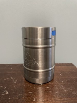 Coors Light Metal Keg Koozie The Silver Bullet Beer Can Holder Silver Blue Lid