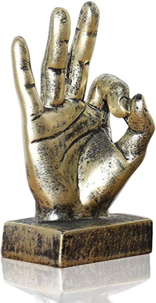 Lependor Finger Geste Statuen Hand Skulptur Finger Statue Harz Golden, Ok Finger-image