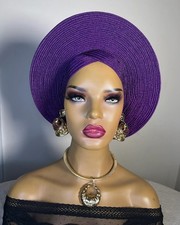 African Aso-Oke Gele Fabric Turban Headtie Auto Gele Rhinestones Head Wear Hat